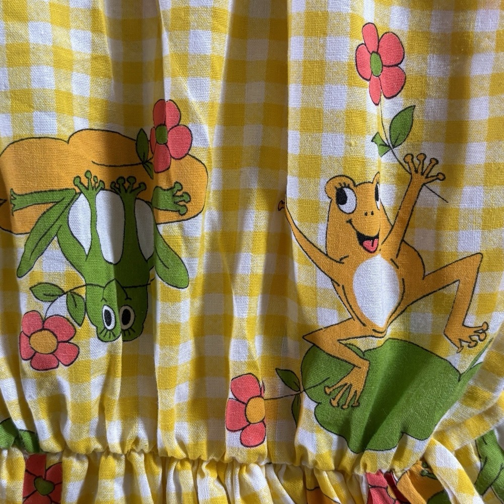 VINTAGE 60s 70s Miss B Shift Dress Size 10 Yellow Gingham Adorable Frogs Teen SZ - Picture 9 of 9